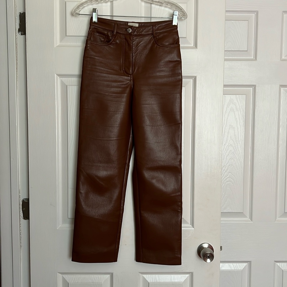 Aritzia Wilfred Cognac Melina Leather Pants 0
